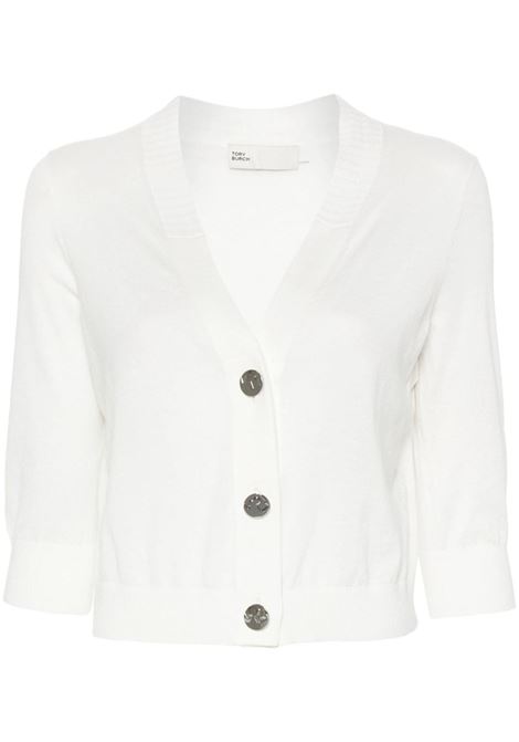 Cardigan con logo inciso in bianco di Tory Burch - donna